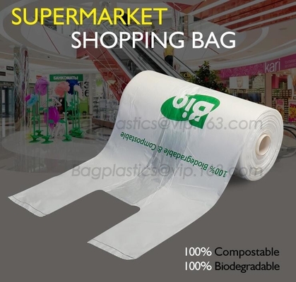 Cornstarch 100% Biodegradable Compostable Shopping Bag On Roll, Compostable 100% Biodegradable Shopping Bags With EN1343
