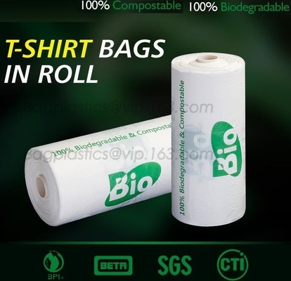 Cornstarch 100% Biodegradable Compostable Shopping Bag On Roll, Compostable 100% Biodegradable Shopping Bags With EN1343