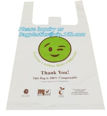 100%Biodegradable and Compostable T-Shirt Bags/Vest Carrier PE Plastic resuable shopping bag, T-shirt Shopping Bag/ Comp