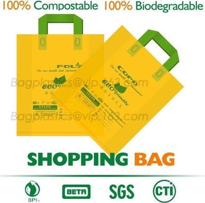 100% Compostable Shopper, Biodegradable Handle Handy Carrier Eco Bio Starch Plant Biodegradable T-Shirt Bags With Logo