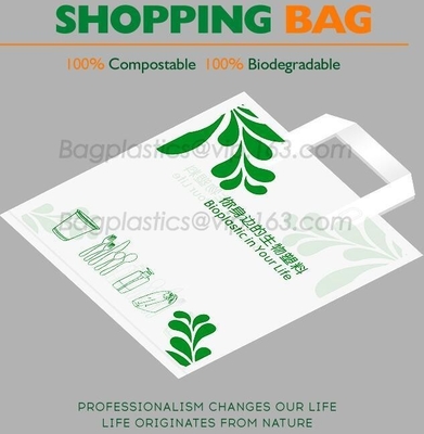 100% Compostable Shopper, Biodegradable Handle Handy Carrier Eco Bio Starch Plant Biodegradable T-Shirt Bags With Logo