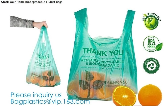 PBAT PLA Cornstarch Grocery Shopping Bag Vest carrier, singlet handle handy killeen bags sacks packaging produce roll