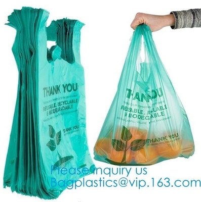 PBAT PLA Cornstarch Grocery Shopping Bag Vest carrier, singlet handle handy killeen bags sacks packaging produce roll