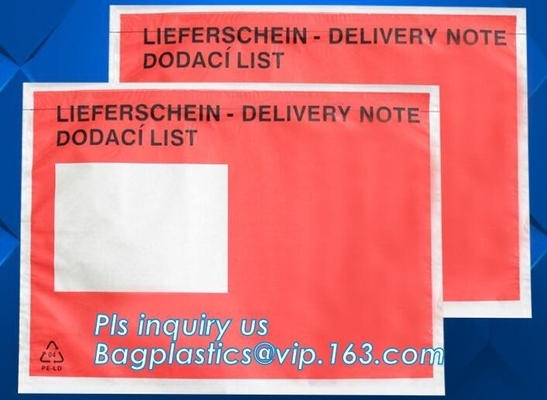 Customize plastic self adhesive packing list bag, envelope cash bag/plastic envelope cash bag used in store & bank, bagp