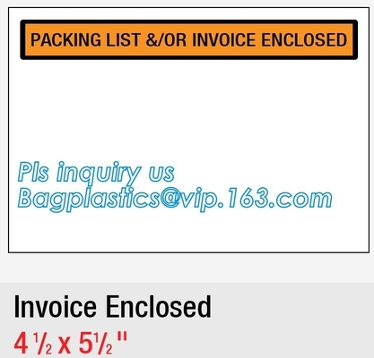 PE Packing List Envelope / mail lite bags, 7" x 5-1/2" Packing List Envelope "PACKING LIST ENCLOSED" Full Face Top Loadi
