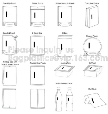 Stand Up Pouch Side Gusseted Pouch Flat Bottom Pouch Spout Pouch Side Sealed Bag Quad Seal Bag Flat Bag Packaging Roll