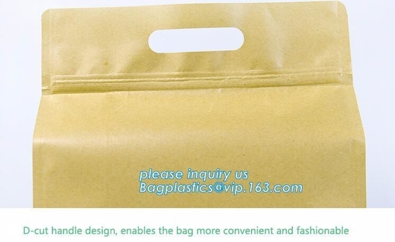 Stand up k kraft paper bags with clear window,resealable zipper stand up clear window brown kraft paper bag BAGEAS