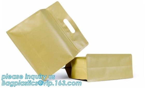 Stand up k kraft paper bags with clear window,resealable zipper stand up clear window brown kraft paper bag BAGEAS