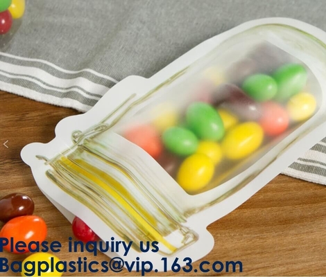 Customized Bottle Shaped Pouch /Shaped Pouch Bags,Plain Color Stand Up Pouch Bags With k,Top Handle Grip Seal Holo