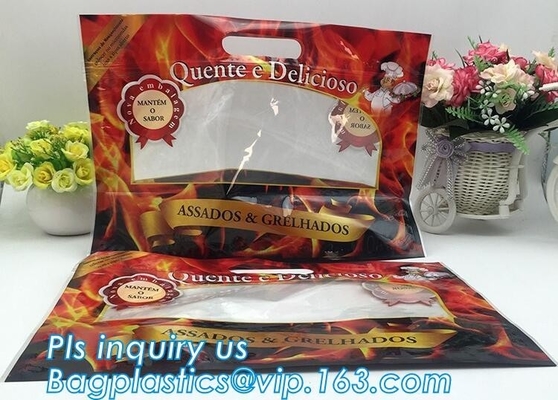 zipper bags for take away food package, Microwave safe deep frozen plastic packaging bags for fried chicken packaging