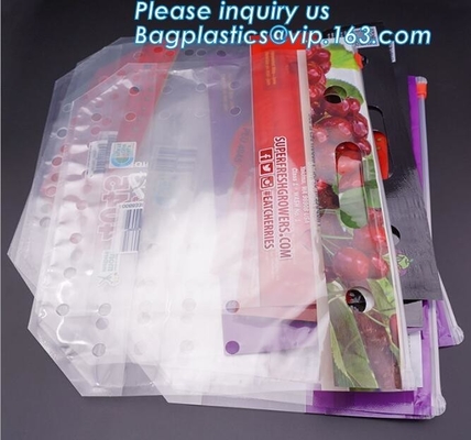 Perforated bag grape bag with air holes, fresh fruit stand up k bag for cherry, OEM zip top Clear BOPP Laminated f