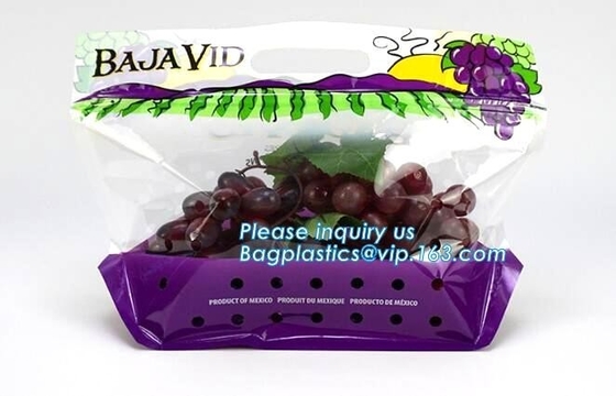 Fresh Perforated Fruit Bag, Fruit bag with slider zip, k fresh keeping pouch bottom gusset banana/mango/grape frui