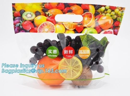 slider zip lock packaging fruit bag for cheery and grape, Vegetable refrigerate used resealable k packaging bag