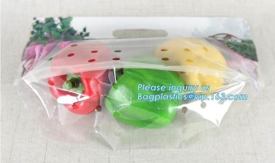 slider zip lock packaging fruit bag for cheery and grape, Vegetable refrigerate used resealable k packaging bag