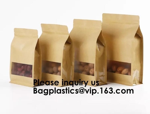 Kraft Bags With Window, Resealable Large Kraft K Food Storage Bags ,Storing Food,Nuts,Seeds,Beans,Tea Leaves, Coffe