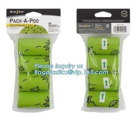 Biodegradable Plastic Dog Pet Waste Poop Bags, Unscented Dog Poop Waste Bags With Tie Handles, Custom Printed Pet Clean