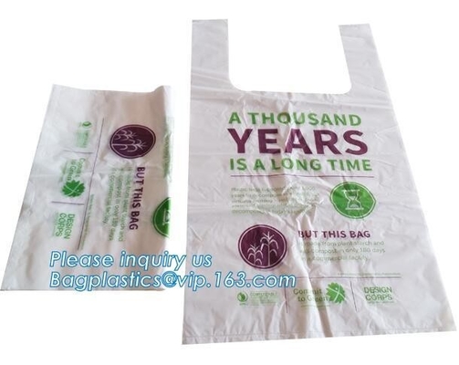 BioPlastic T-Shirt Bag Used For Take Away Food, Compostable Disposable Biodegradable Plastic Bags Garbage Bag For Frozen