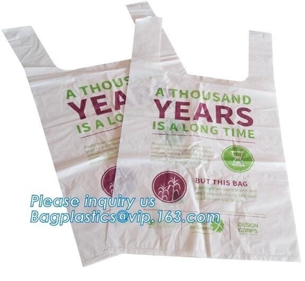 BioPlastic T-Shirt Bag Used For Take Away Food, Compostable Disposable Biodegradable Plastic Bags Garbage Bag For Frozen