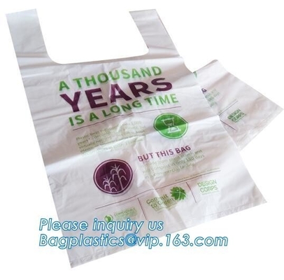 BioPlastic T-Shirt Bag Used For Take Away Food, Compostable Disposable Biodegradable Plastic Bags Garbage Bag For Frozen