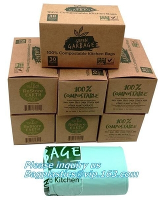 Cornstarch Garbage Biodegradable Kitchen Bin Liner Compostable Flat Trash Bag On Roll, Biobag Compostable Kitchen Caddy