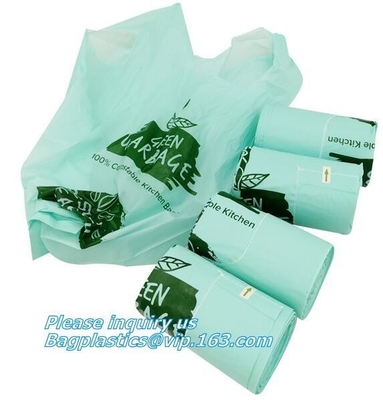 Cornstarch Garbage Biodegradable Kitchen Bin Liner Compostable Flat Trash Bag On Roll, Biobag Compostable Kitchen Caddy