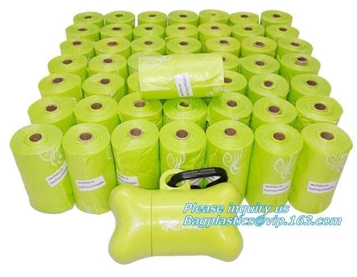 Plastarch Disposable PE Gloves Dog Poop Picker Bags Plastic Cleaning Gloves, Bags On Roll With Dispenser And Leash Clip