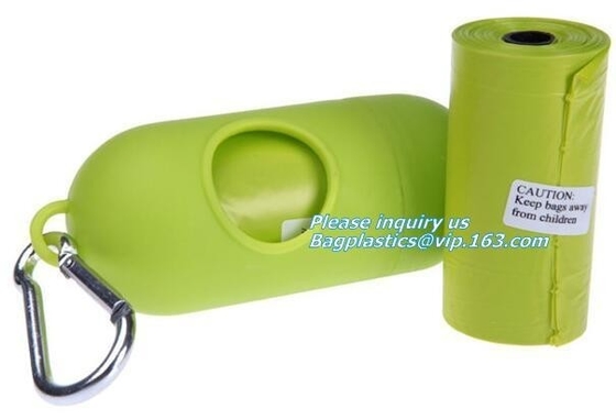 Plastarch Disposable PE Gloves Dog Poop Picker Bags Plastic Cleaning Gloves, Bags On Roll With Dispenser And Leash Clip