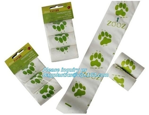 Compostable Doggie Poop Bag, Tie Top Handle Cornstarch Earth Friendly Waste Bag Holder Dispenser with LED Flashlight Eco