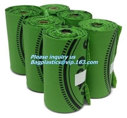 Compostable Doggie Poop Bag, Tie Top Handle Cornstarch Earth Friendly Waste Bag Holder Dispenser with LED Flashlight Eco