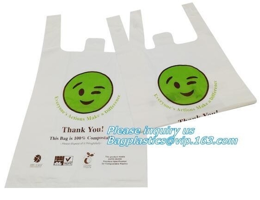 Biodegradable Plastic T Shirt Food Bag Compostable Vest Carrier Shopping Bag, Compost Home ASTM D6400 Biodegradable Tran