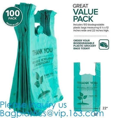 Biodegradable Plastic T Shirt Food Bag Compostable Vest Carrier Shopping Bag, Compost Home ASTM D6400 Biodegradable Tran