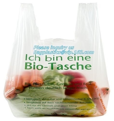 Biodegradable Plastic T Shirt Food Bag Compostable Vest Carrier Shopping Bag, Compost Home ASTM D6400 Biodegradable Tran