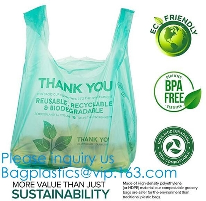 Biodegradable Plastic T Shirt Food Bag Compostable Vest Carrier Shopping Bag, Compost Home ASTM D6400 Biodegradable Tran