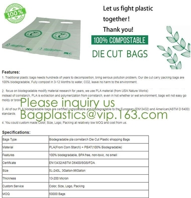 Cornstarch Biodegradable Compostable Bags PLA PBAT BIO BAGS, BIO SACKS, Handle Handy Bags, Singlet Sacks, Vest Carrier