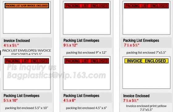 Printed adhesive PAKLIST waterproof packing list enclosed envelopes for Receipt Slips, printed adhesive packing list env