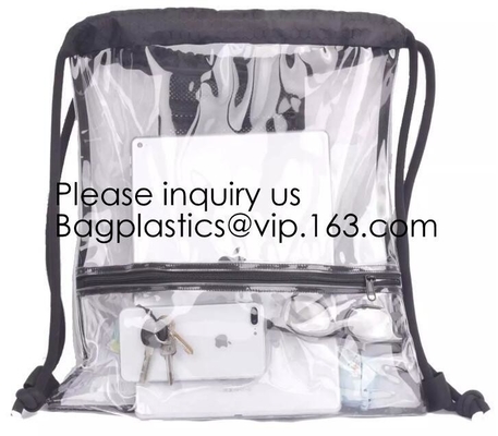 Clear Drawstring PVC Drawstring Backpack With Mesh Side Pockets For School, Music Festivals, Sporting Events, Gyms