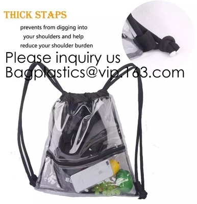Clear Drawstring PVC Drawstring Backpack With Mesh Side Pockets For School, Music Festivals, Sporting Events, Gyms