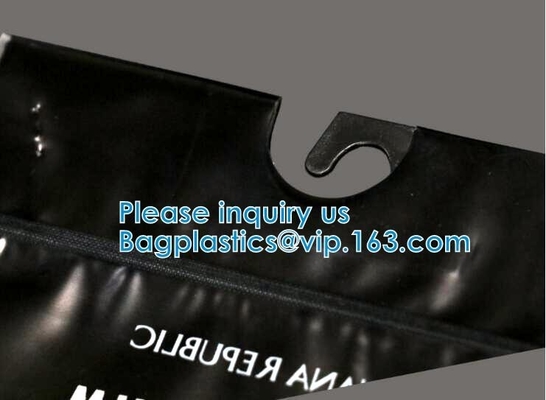 Biodegradable Self Adhesive Zipper Hanger Hook Bags For Garment, Underwear Hanger Hook Zipper Bags