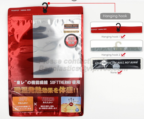HOOK HANDLE BAGS, RIGID HANDLE ZIPPER BAGS, SWIMWEAR BAGS Custom Hanging Hook Packaging Bag