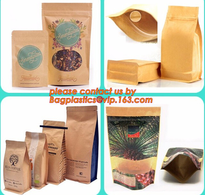 k colorful printing stand up kraft paper bags with clear window,Brown kraft paper aluminum foil zipper plastic bag