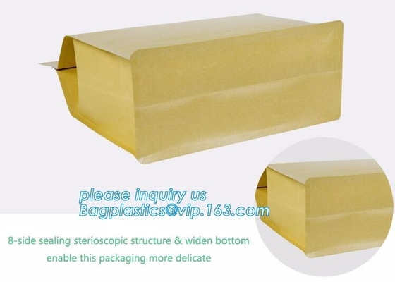 Stand up k kraft paper bags with clear window,resealable zipper stand up clear window brown kraft paper bag BAGEAS