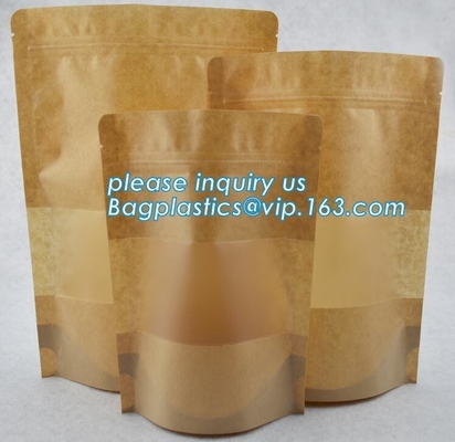 Stand up k kraft paper bags with clear window,resealable zipper stand up clear window brown kraft paper bag BAGEAS