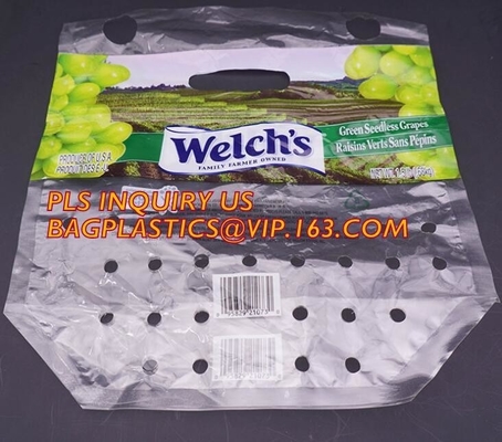 fresh fruit bag with vent hole for grape tomato cherry, fruit packaging anti-fog vegetable plastic bag, Customized Fruit