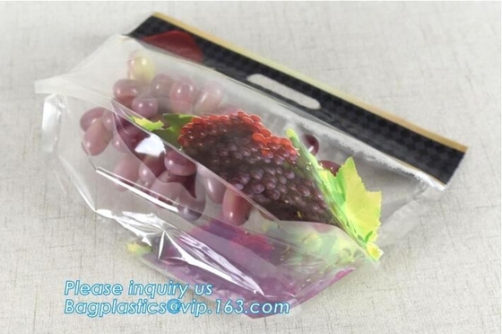Custom colorful printed slider ldpe k bag, stand up slider zipper export pe grapes bag, zipper lock freezer storag