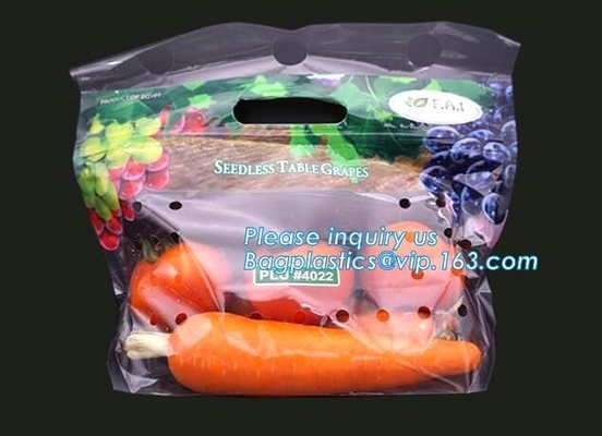 k packaging pouch with vent hole and handle, grape bag/mango bag/fruit vegetable slider, Slider Zip Lock Zipper Fr