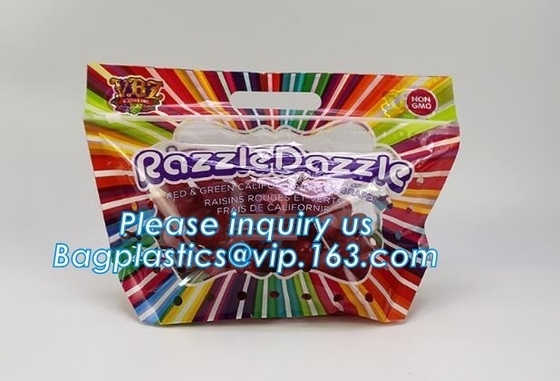 packing bag  slider storage bags with white block, Perforated Standup Bags for Fresh Fruit with Cheap Price, zippe