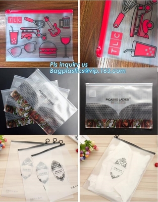 vinyl plastic zipper bags packaging with slider closure, size frosted matte pvc vinyl zipper k plastic packaging b
