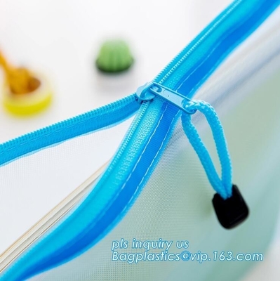 stationery within mesh PVC waterproof zipper document bag/ pvc folder, pp plastic file folder printable document bag