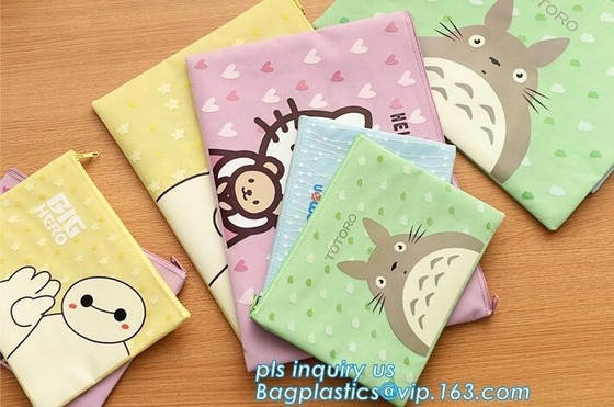 Eco-friendly plastic custom slider zipper PVC stationery bag, k slider zipper closure stationery bag, Slider Zippe