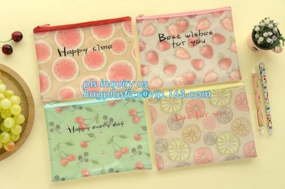 Eco-friendly plastic custom slider zipper PVC stationery bag, k slider zipper closure stationery bag, Slider Zippe